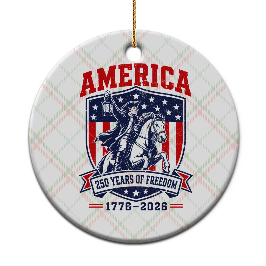 250 Years of Freedom Paul Revere Midnight Ride Ceramic Ornament Patriotic Historical Revolution American Flag Shield