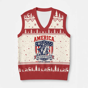 250 Years of Freedom Paul Revere Midnight Ride V-Neck Knit Sweater Vest Patriotic Historical Revolution American Flag Shield