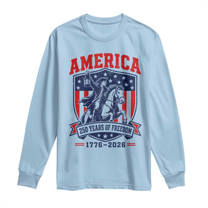 250 Years of Freedom Paul Revere Midnight Ride Long Sleeve Shirt Patriotic Historical Revolution American Flag Shield