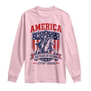 250 Years of Freedom Paul Revere Midnight Ride Long Sleeve Shirt Patriotic Historical Revolution American Flag Shield