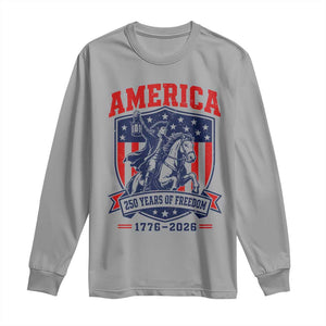 250 Years of Freedom Paul Revere Midnight Ride Long Sleeve Shirt Patriotic Historical Revolution American Flag Shield
