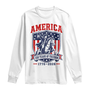 250 Years of Freedom Paul Revere Midnight Ride Long Sleeve Shirt Patriotic Historical Revolution American Flag Shield