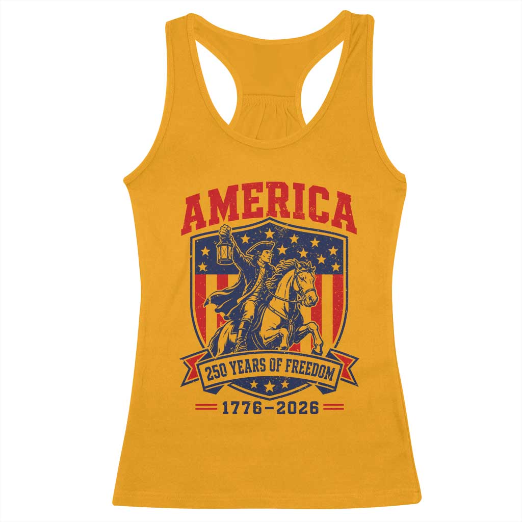 250 Years of Freedom Paul Revere Midnight Ride Racerback Tank Top Patriotic Historical Revolution American Flag Shield