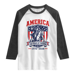 250 Years of Freedom Paul Revere Midnight Ride Raglan Shirt Patriotic Historical Revolution American Flag Shield