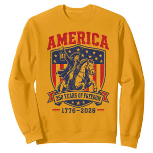 250 Years of Freedom Paul Revere Midnight Ride Sweatshirt Patriotic Historical Revolution American Flag Shield