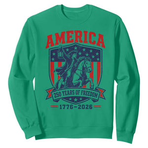 250 Years of Freedom Paul Revere Midnight Ride Sweatshirt Patriotic Historical Revolution American Flag Shield