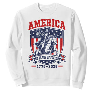 250 Years of Freedom Paul Revere Midnight Ride Sweatshirt Patriotic Historical Revolution American Flag Shield