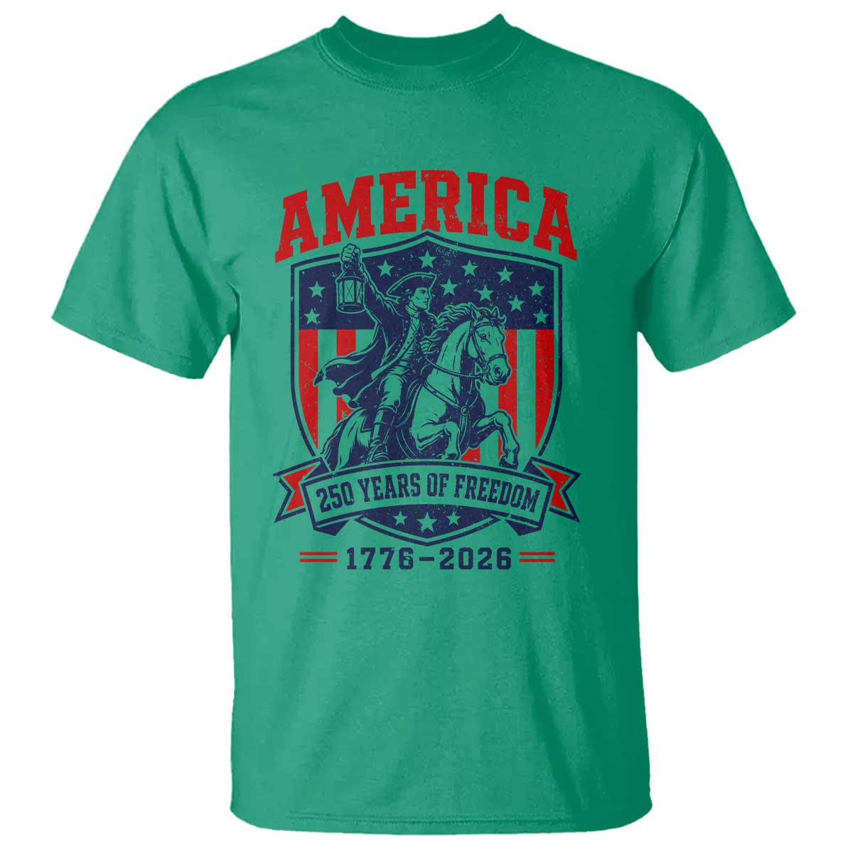 250 Years of Freedom Paul Revere Midnight Ride T Shirt Patriotic Historical Revolution American Flag Shield