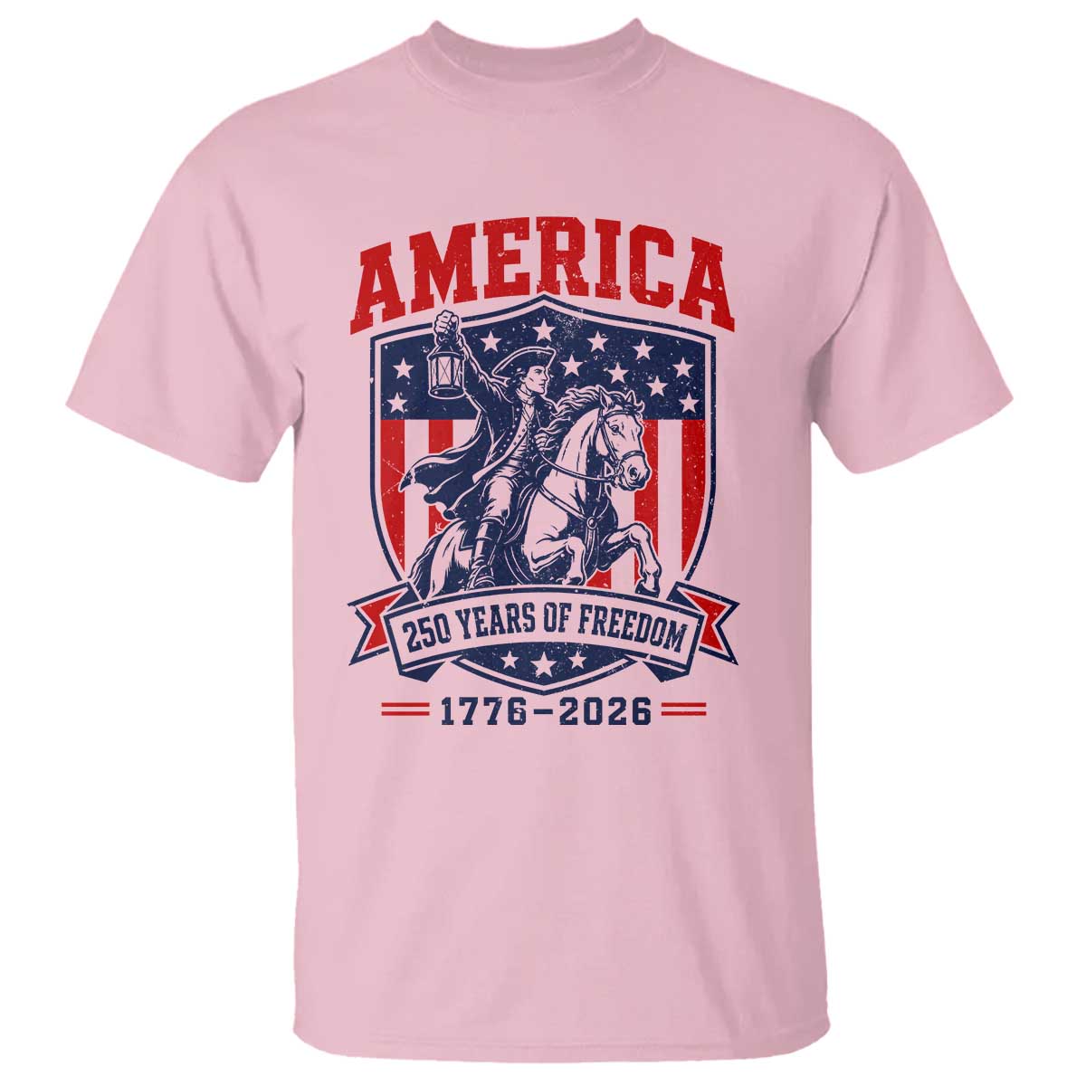250 Years of Freedom Paul Revere Midnight Ride T Shirt Patriotic Historical Revolution American Flag Shield