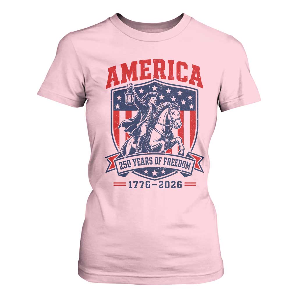 250 Years of Freedom Paul Revere Midnight Ride T Shirt For Women Patriotic Historical Revolution American Flag Shield