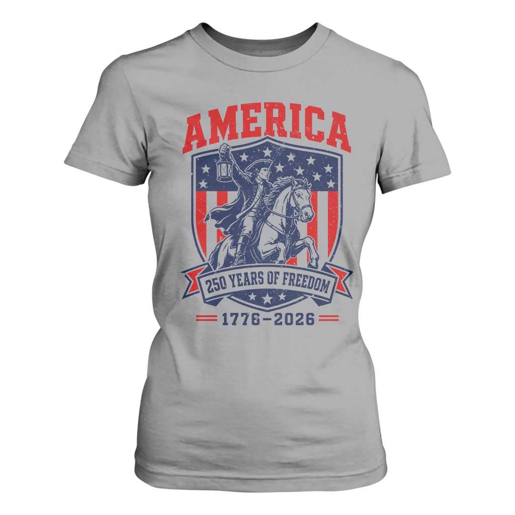 250 Years of Freedom Paul Revere Midnight Ride T Shirt For Women Patriotic Historical Revolution American Flag Shield