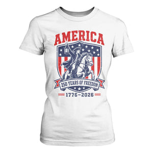 250 Years of Freedom Paul Revere Midnight Ride T Shirt For Women Patriotic Historical Revolution American Flag Shield