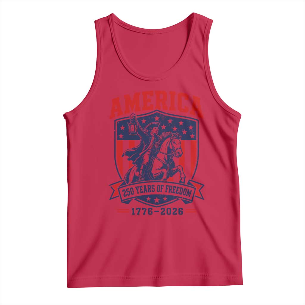 250 Years of Freedom Paul Revere Midnight Ride Tank Top Patriotic Historical Revolution American Flag Shield