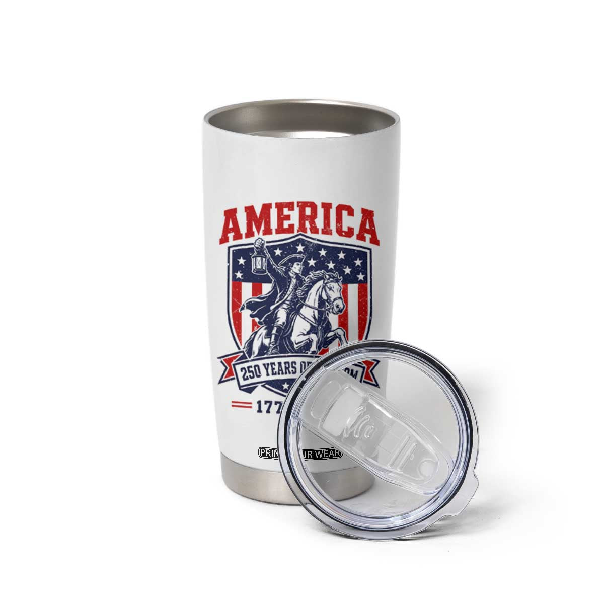 250 Years of Freedom Paul Revere Midnight Ride Tumbler Cup Patriotic Historical Revolution American Flag Shield TS02 Print Your Wear