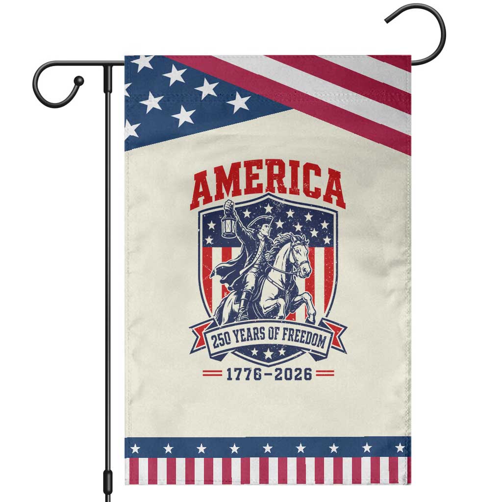 250 Years of Freedom Paul Revere Midnight Ride Patriotic Garden Flag Historical Revolution American Flag Shield