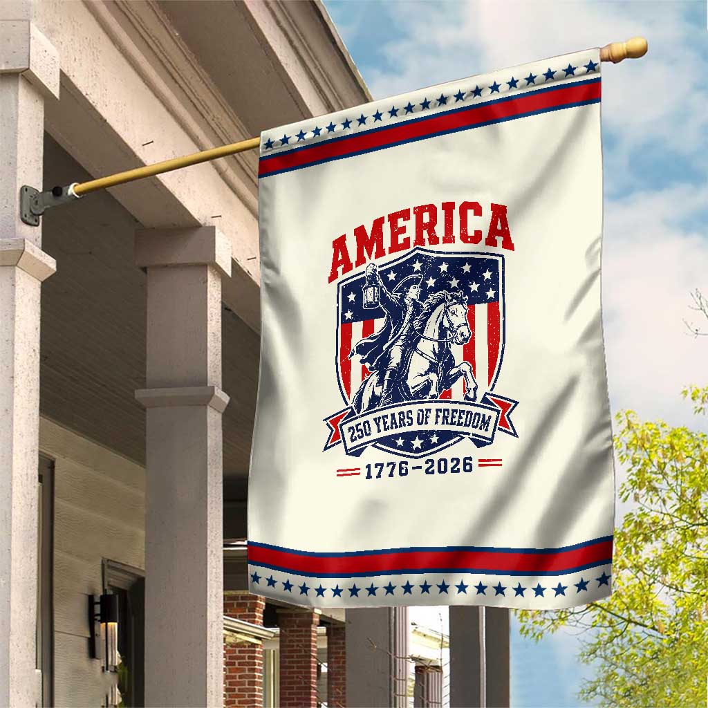 250 Years of Freedom Paul Revere Midnight Ride Patriotic Garden Flag Historical Revolution American Flag Shield