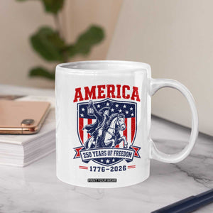 250 Years of Freedom Paul Revere Midnight Ride Coffee Mug Patriotic Historical Revolution American Flag Shield