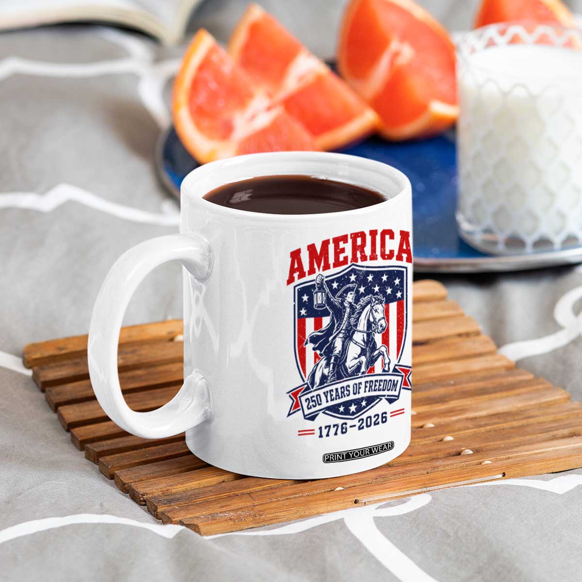250 Years of Freedom Paul Revere Midnight Ride Coffee Mug Patriotic Historical Revolution American Flag Shield