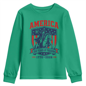 250 Years of Freedom Paul Revere Midnight Ride Youth Sweatshirt Patriotic Historical Revolution American Flag Shield