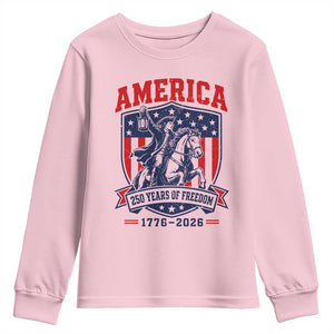 250 Years of Freedom Paul Revere Midnight Ride Youth Sweatshirt Patriotic Historical Revolution American Flag Shield