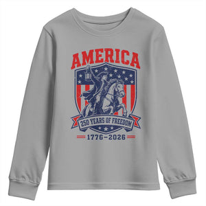 250 Years of Freedom Paul Revere Midnight Ride Youth Sweatshirt Patriotic Historical Revolution American Flag Shield