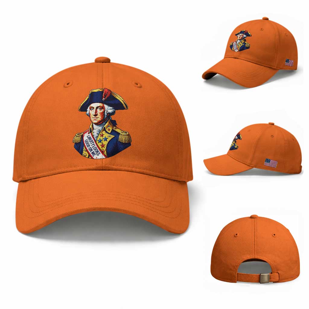 George Washington Patriotic History Graphic Baseball Cap Liberty Looks Good On Me 4th of July Founding Father Humor