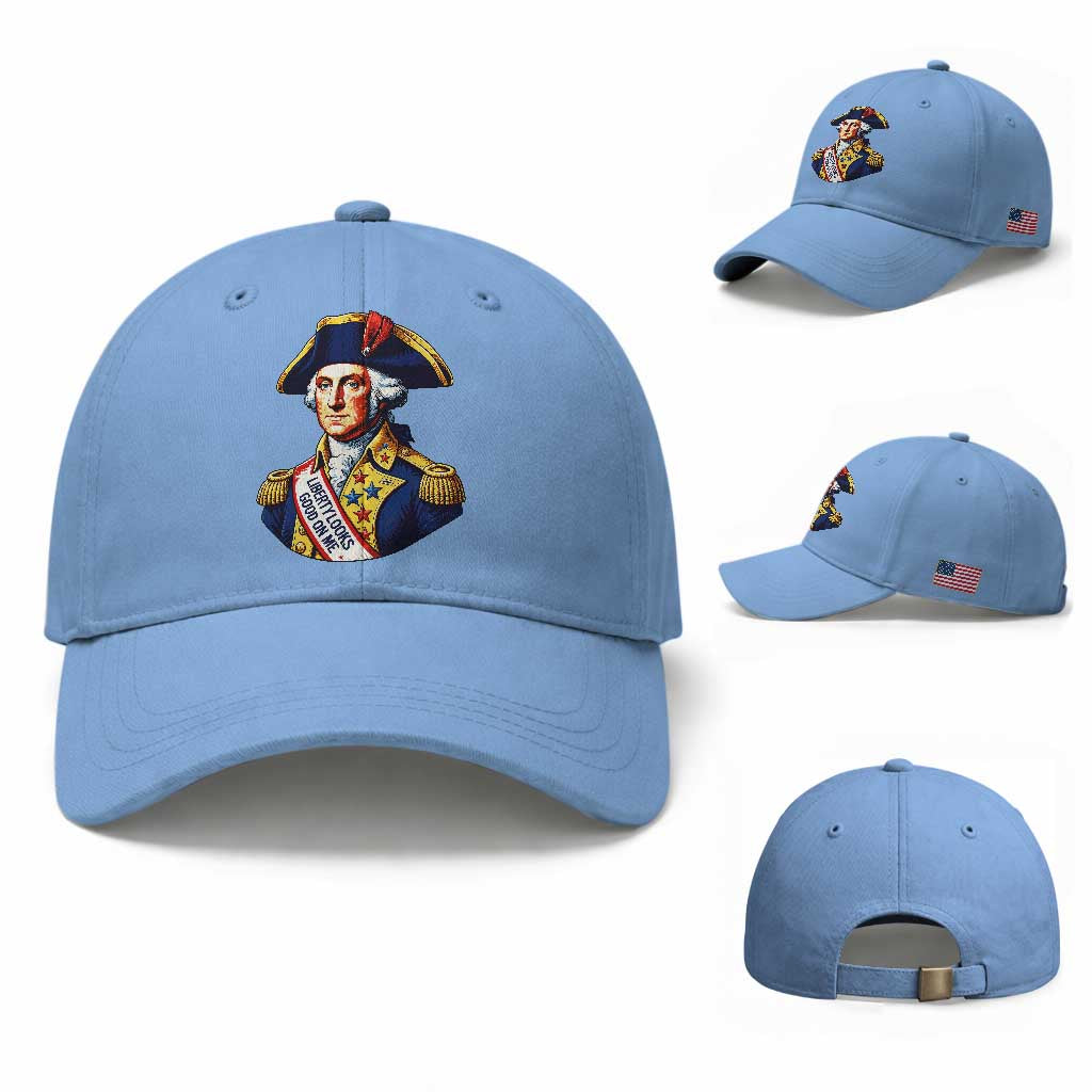 George Washington Patriotic History Graphic Baseball Cap Liberty Looks Good On Me 4th of July Founding Father Humor