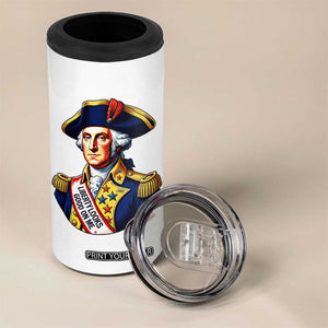 George Washington Patriotic History Graphic 4 in 1 Can Cooler Tumbler Liberty Looks Good On Me 4th of July Founding Father Humor