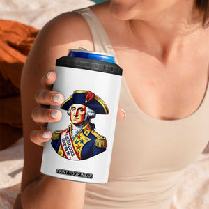 George Washington Patriotic History Graphic 4 in 1 Can Cooler Tumbler Liberty Looks Good On Me 4th of July Founding Father Humor