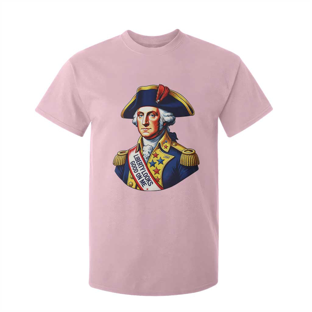 George Washington Patriotic History Graphic T Shirt For Kid Liberty Looks Good On Me 4th of July Founding Father Humor