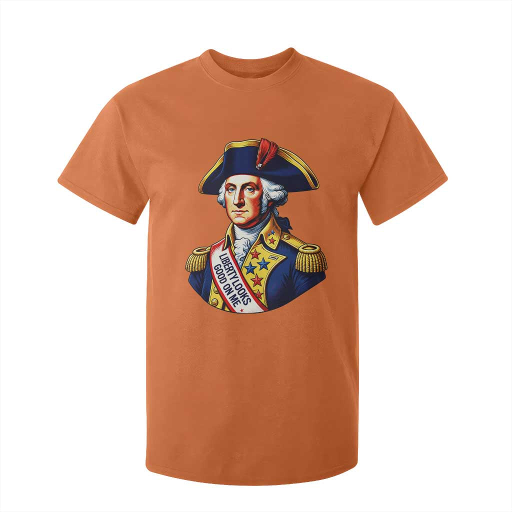 George Washington Patriotic History Graphic T Shirt For Kid Liberty Looks Good On Me 4th of July Founding Father Humor