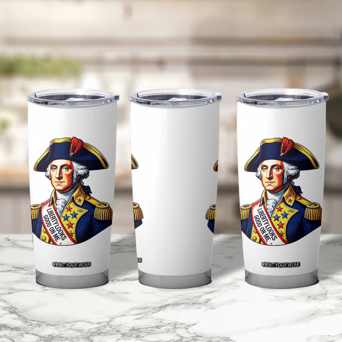 George Washington Patriotic History Graphic Tumbler Cup Liberty Looks Good On Me 4th of July Founding Father Humor