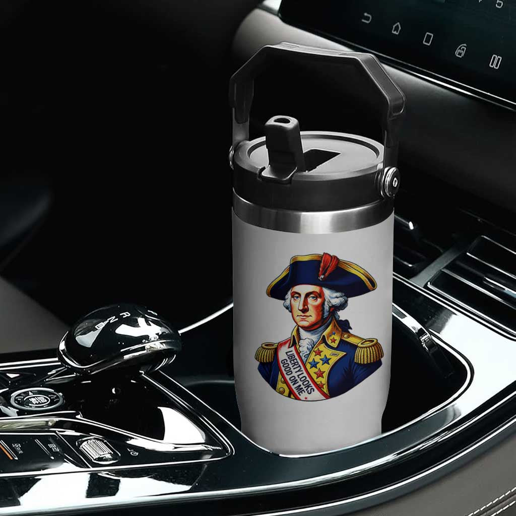 George Washington Patriotic History Graphic Flip Straw Tumbler Liberty Looks Good On Me 4th of July Founding Father Humor TS02 Print Your Wear