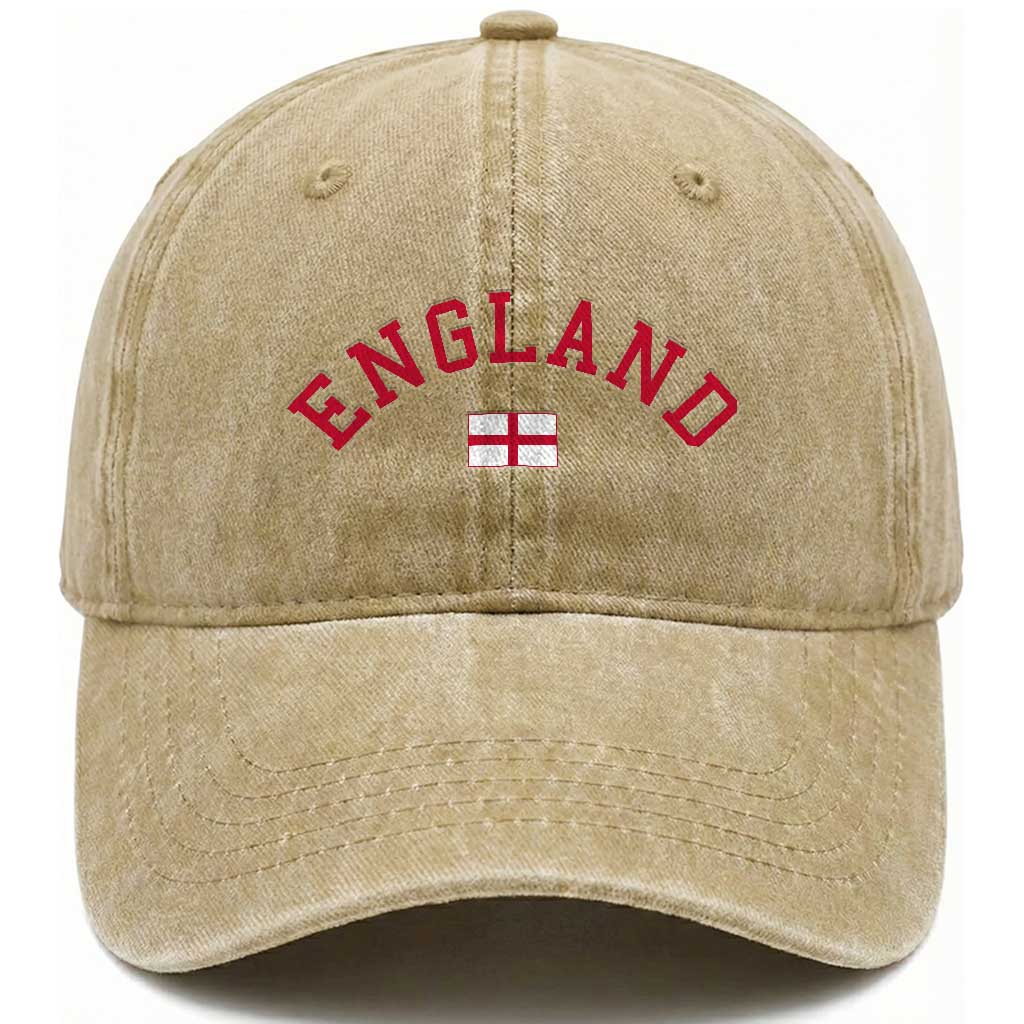 Vintage England Flag Pride Washed Cotton Baseball Cap Patriotic St Georges Cross Heritage