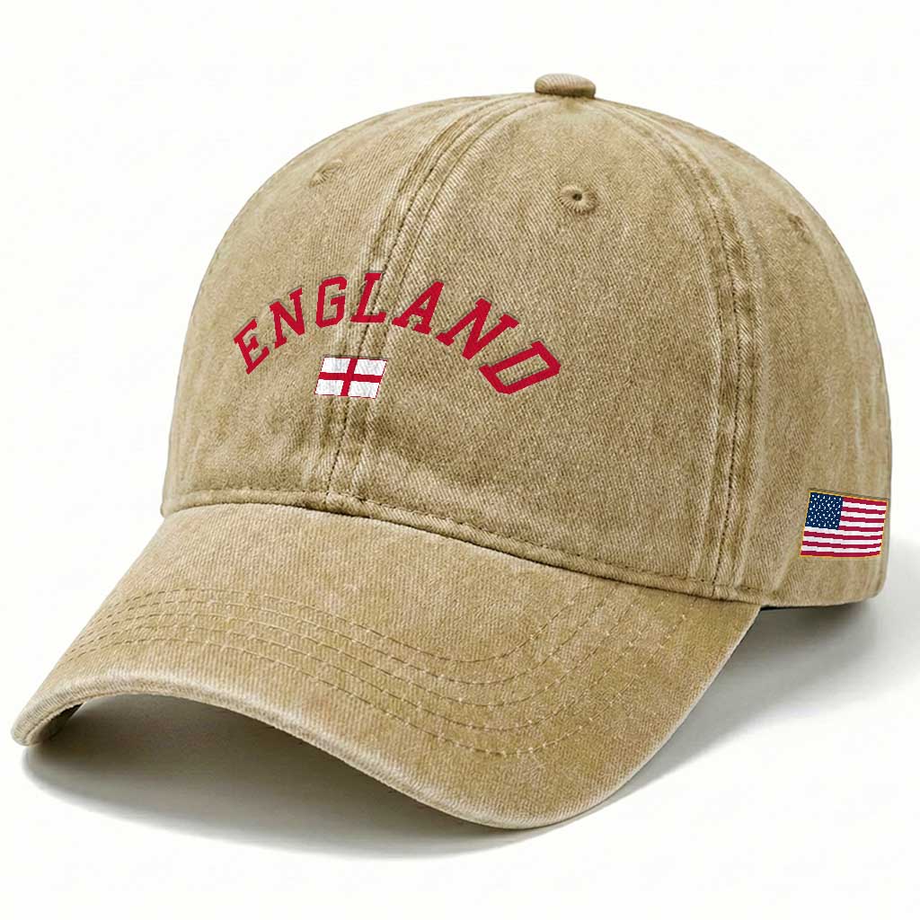 Vintage England Flag Pride Washed Cotton Baseball Cap Patriotic St Georges Cross Heritage