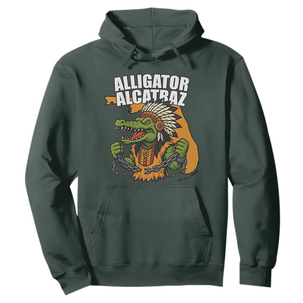 Native Alligator Alcatraz Hoodie Florida Gator Break The Chain TS02 Dark Forest Green Print Your Wear