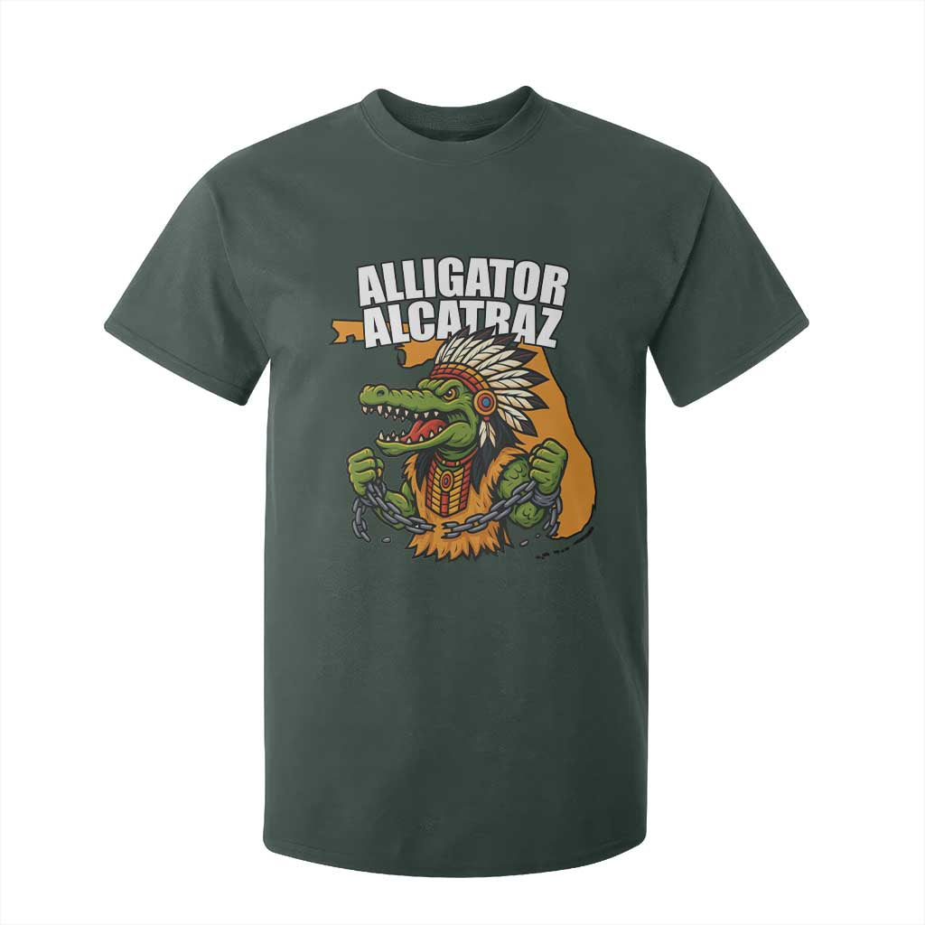 Native Alligator Alcatraz T Shirt For Kid Florida Gator Break The Chain TS02 Dark Forest Green Print Your Wear
