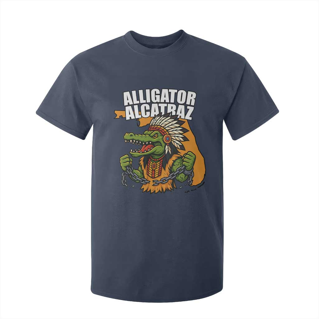 Native Alligator Alcatraz T Shirt For Kid Florida Gator Break The Chain TS02 Navy Print Your Wear