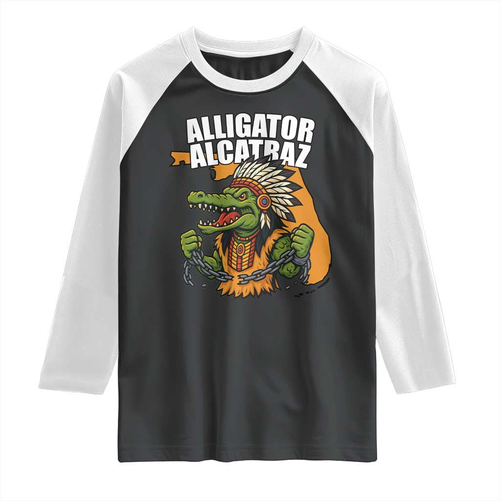 Native Alligator Alcatraz Raglan Shirt Florida Gator Break The Chain TS02 Black White Print Your Wear