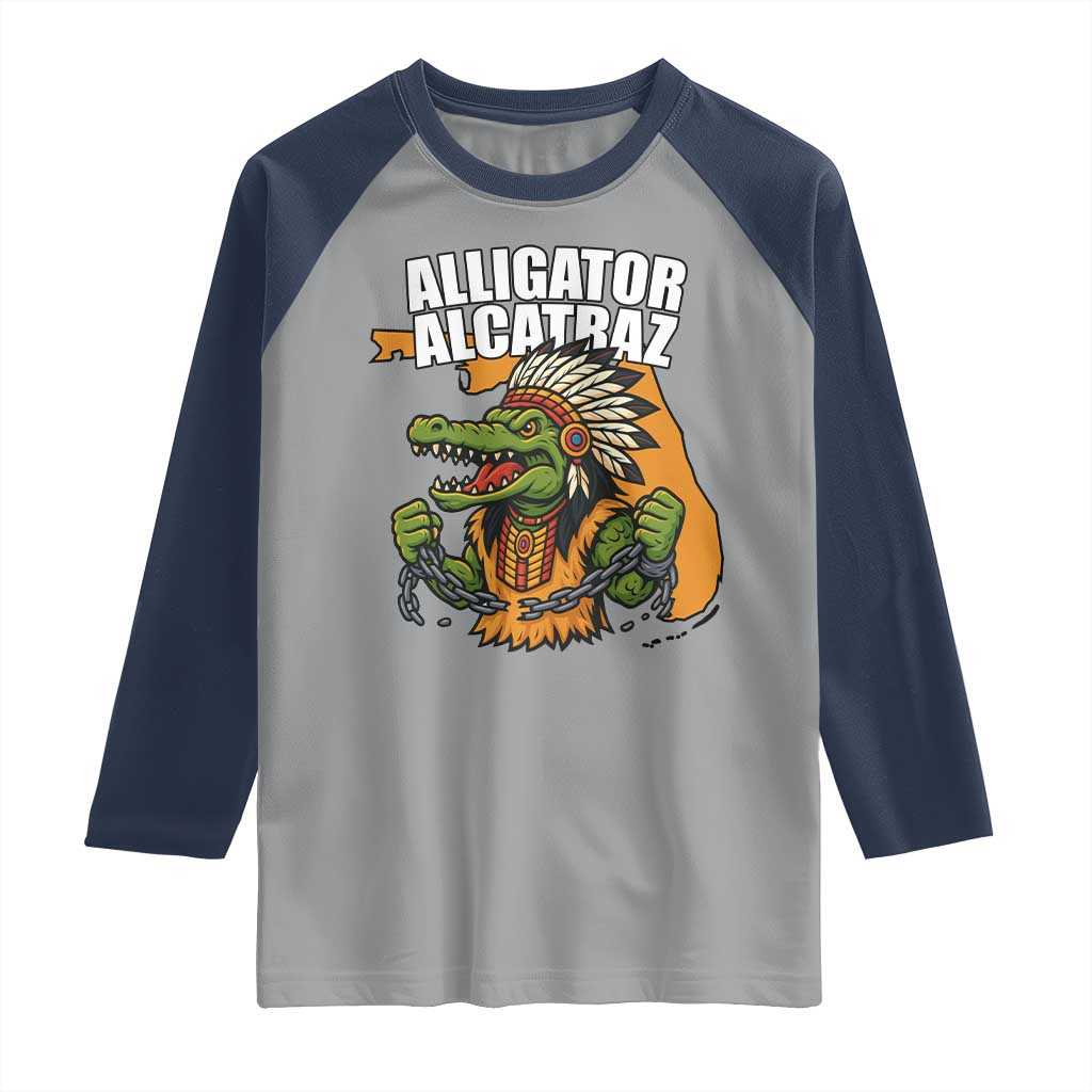Native Alligator Alcatraz Raglan Shirt Florida Gator Break The Chain TS02 Sport Gray Navy Print Your Wear