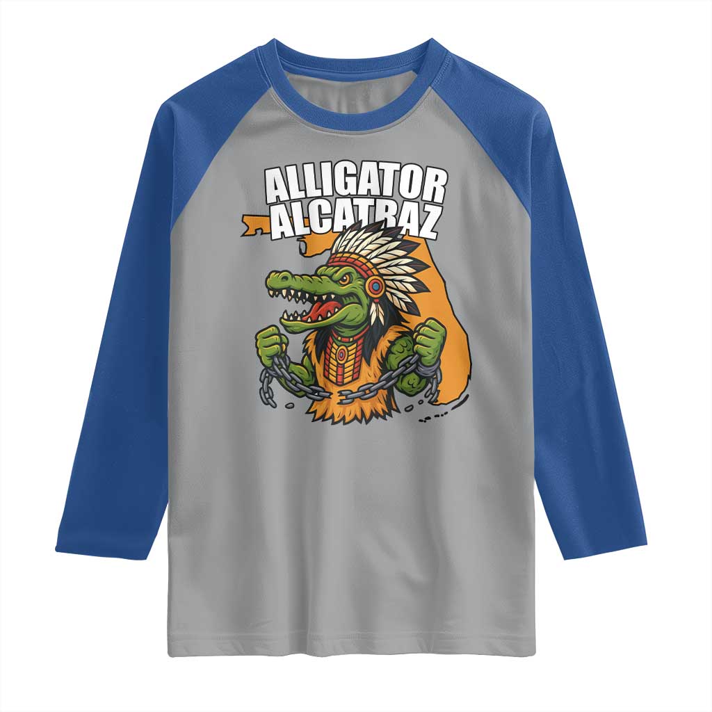 Native Alligator Alcatraz Raglan Shirt Florida Gator Break The Chain TS02 Sport Gray Royal Print Your Wear