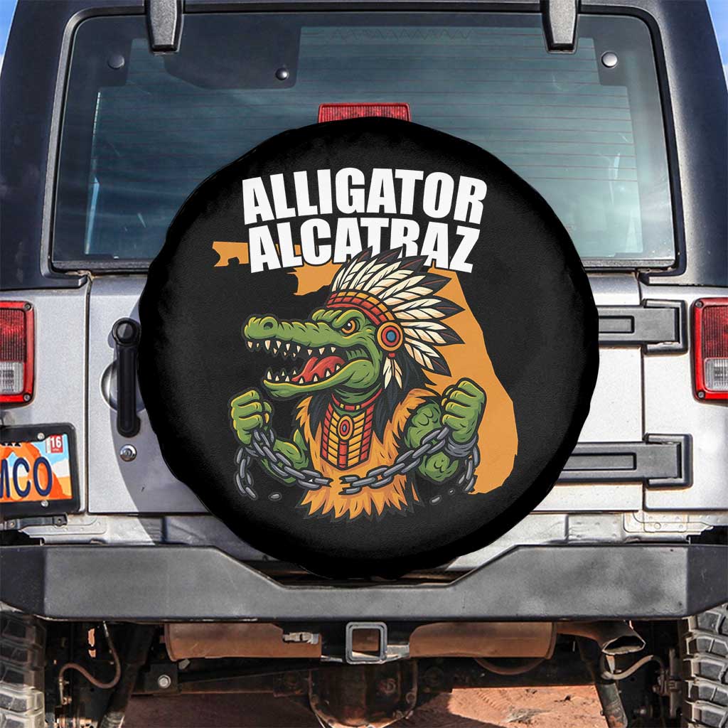 Native Alligator Alcatraz Spare Tire Cover Florida Gator Break The Chain TS02 No hole Black Print Your Wear