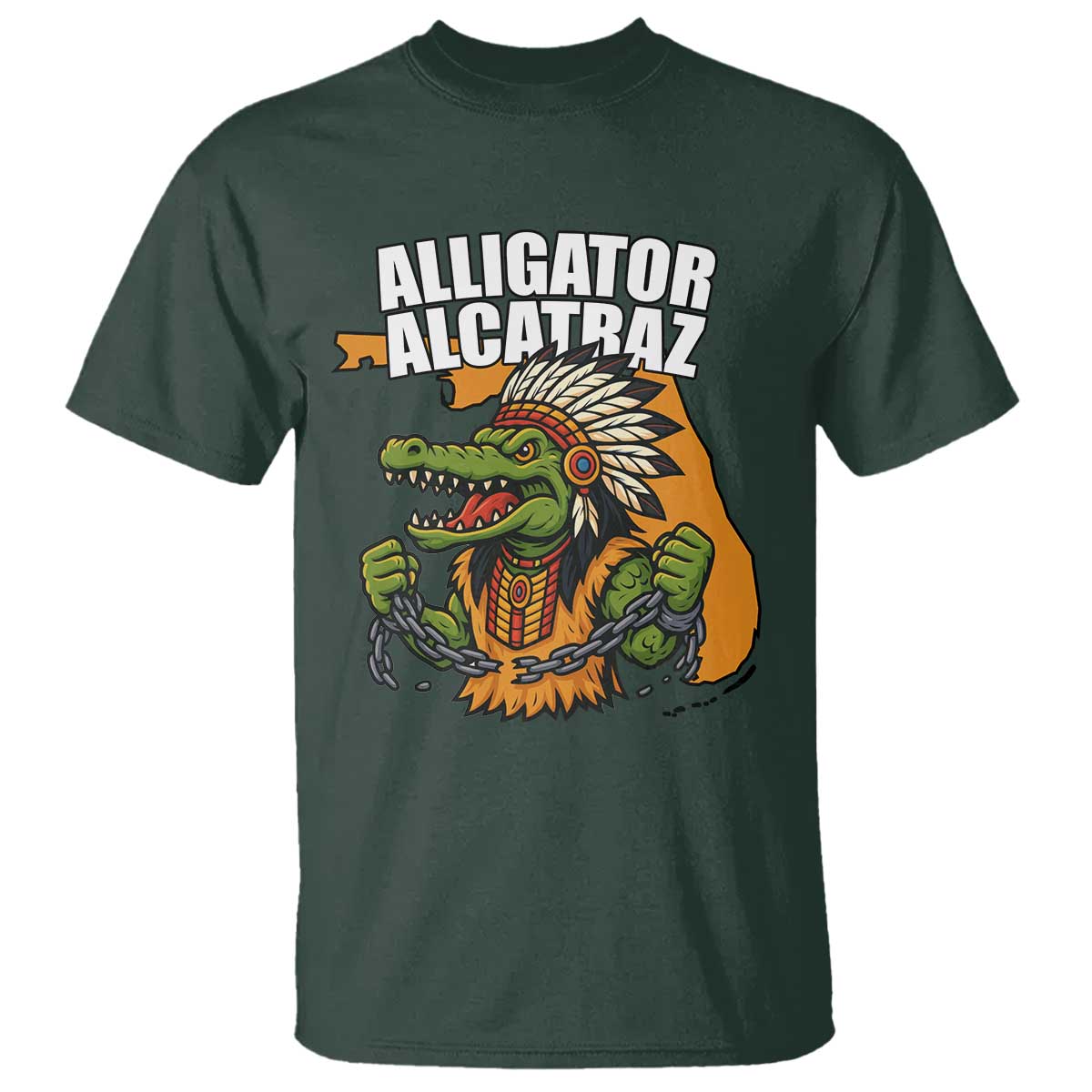 Native Alligator Alcatraz T Shirt Florida Gator Break The Chain TS02 Dark Forest Green Print Your Wear