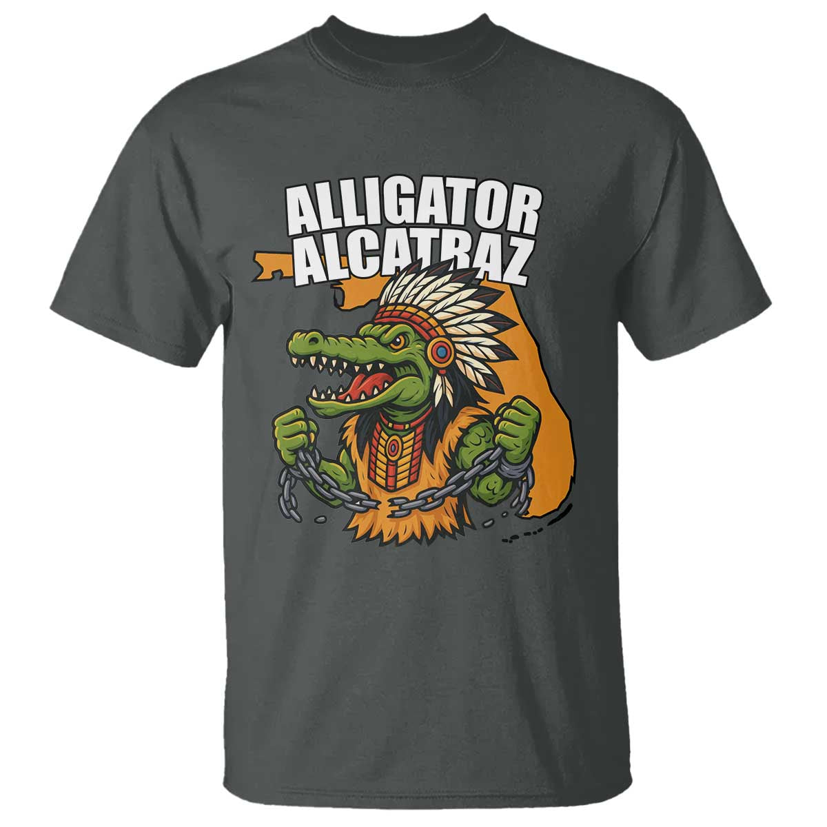 Native Alligator Alcatraz T Shirt Florida Gator Break The Chain TS02 Dark Heather Print Your Wear