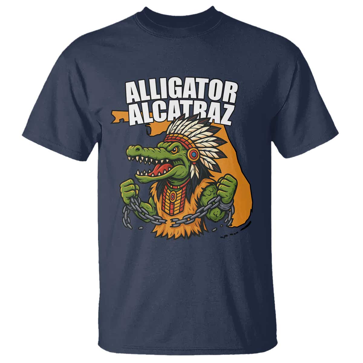 Native Alligator Alcatraz T Shirt Florida Gator Break The Chain TS02 Navy Print Your Wear