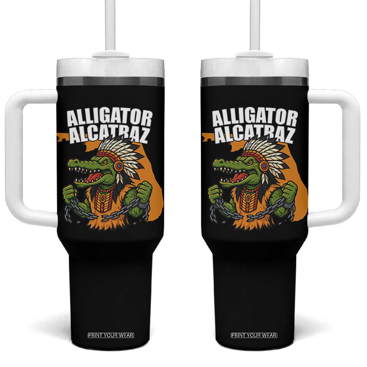 Native Alligator Alcatraz Tumbler With Handle Florida Gator Break The Chain TS02 One Size: 40 oz Black Print Your Wear