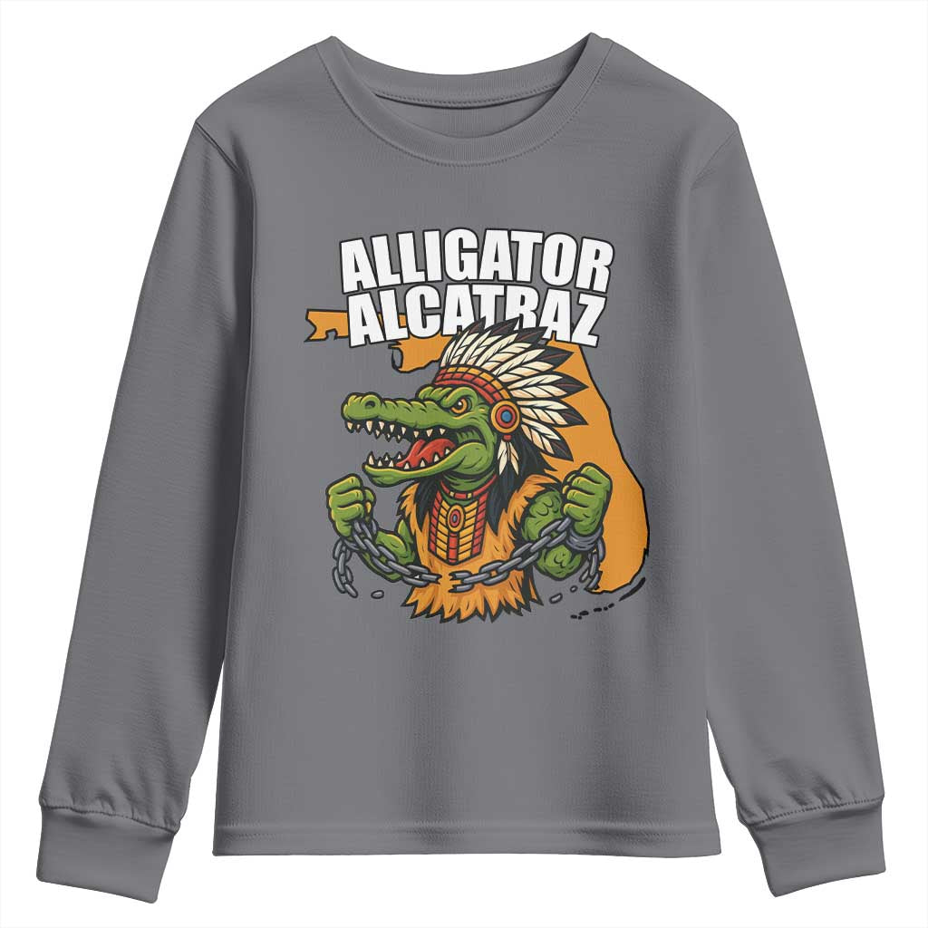 Native Alligator Alcatraz Youth Sweatshirt Florida Gator Break The Chain TS02 Charcoal Print Your Wear