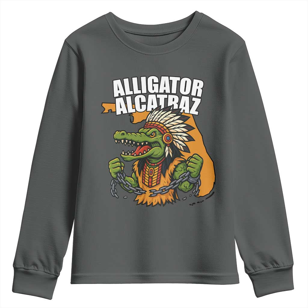 Native Alligator Alcatraz Youth Sweatshirt Florida Gator Break The Chain TS02 Dark Heather Print Your Wear