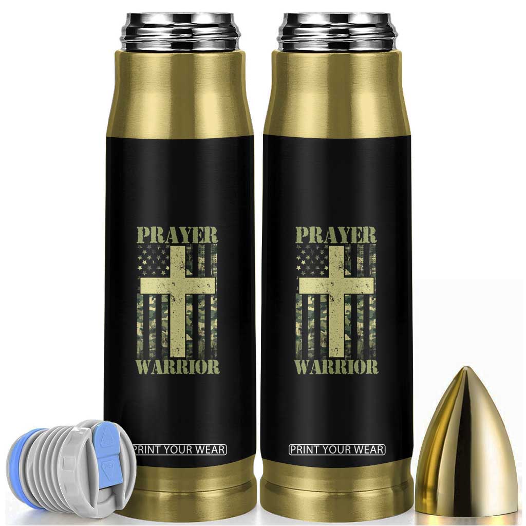 Christian Patriotic Bullet Tumbler Prayer Warrior Camo American Flag Bible Verse Faith Jesus TS02 Black Print Your Wear