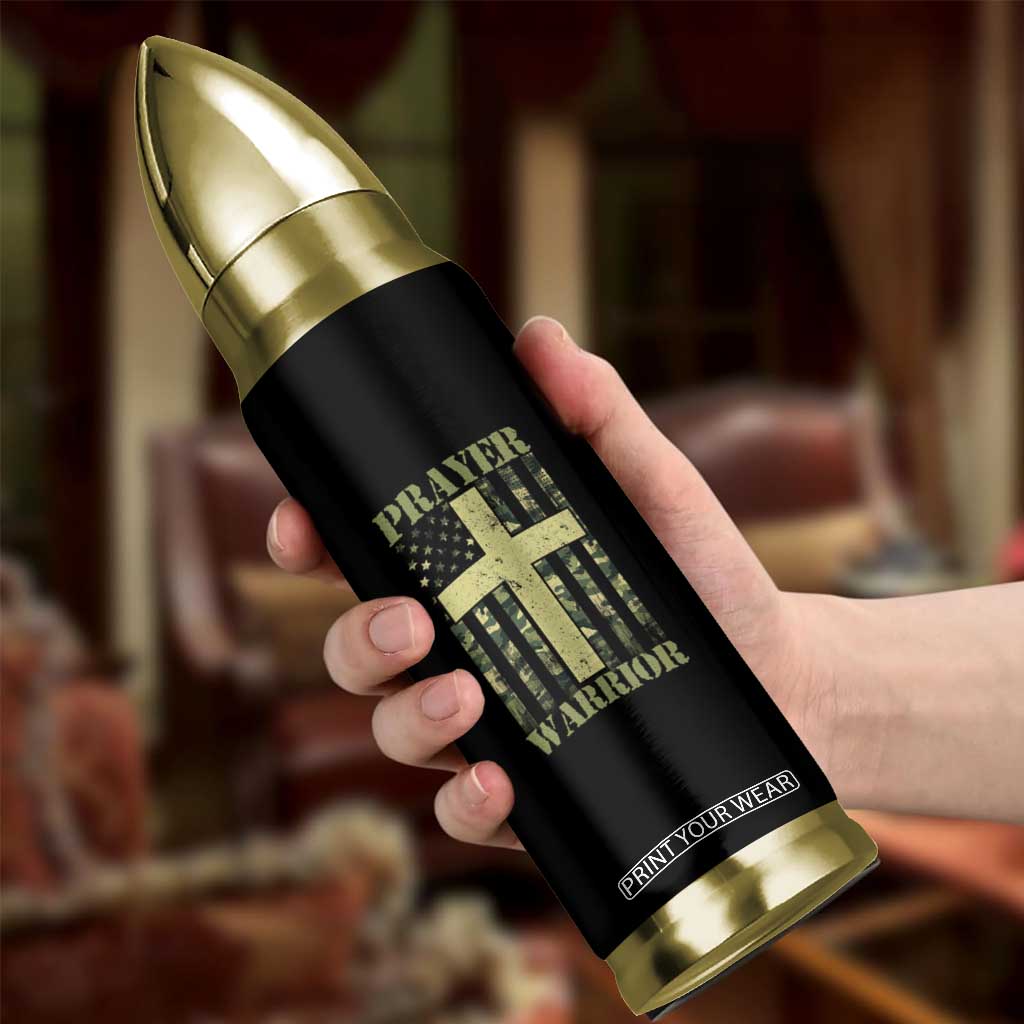 Christian Patriotic Bullet Tumbler Prayer Warrior Camo American Flag Bible Verse Faith Jesus TS02 Print Your Wear